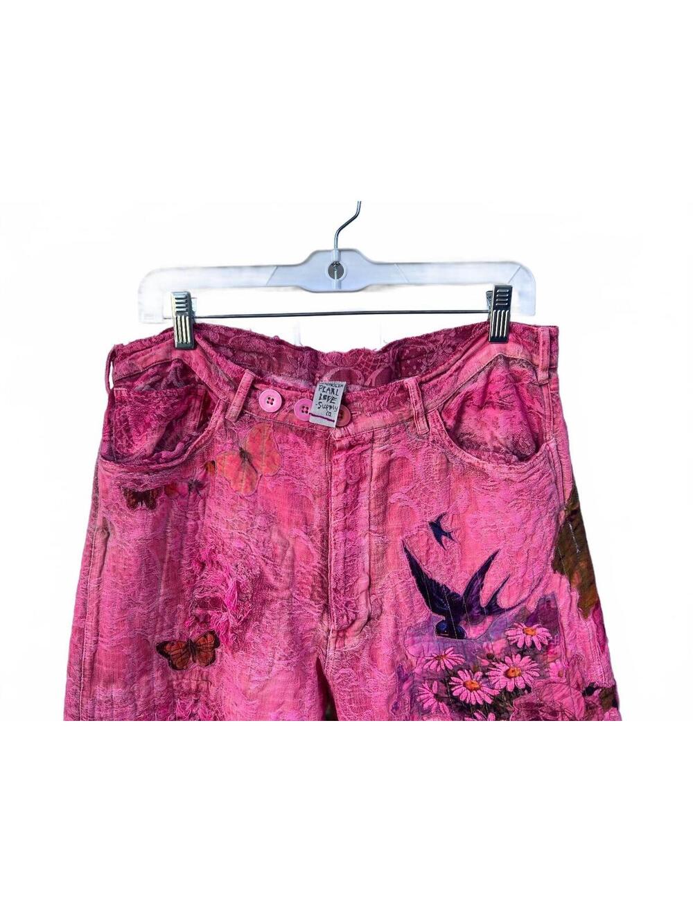 Magnolia Pearl Love Supply Co Pink Floral Butterfly Miner Print Distress Shorts - Picture 2 of 7